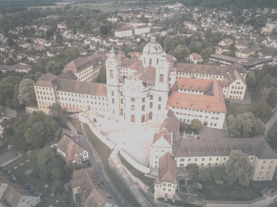 Luftaufnahme der Basilika und PH in Weingarten